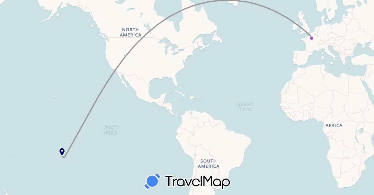 TravelMap itinerary: driving, plane, train, motorbike in France, French Polynesia, United States (Europe, North America, Oceania)